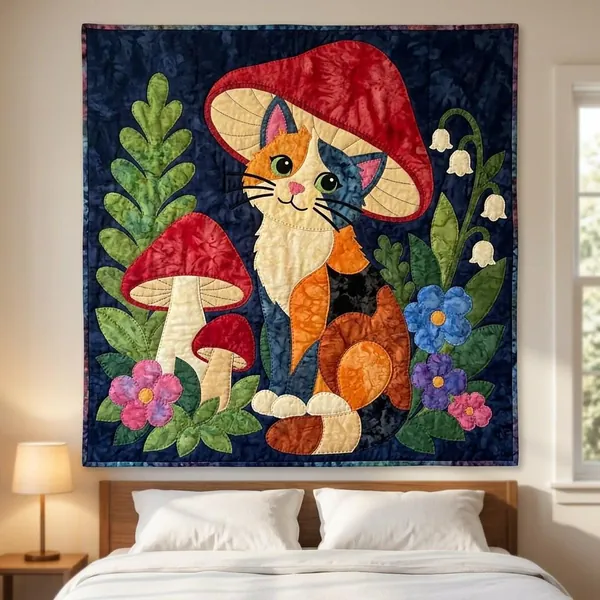 Cat and Mushrooms quilt pattern