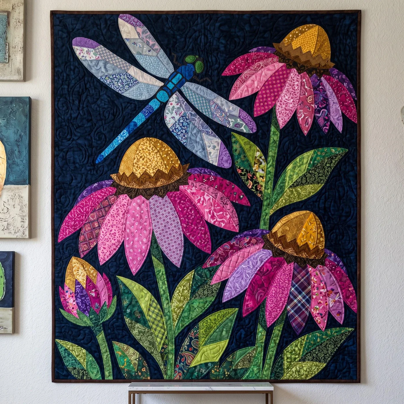 Coneflowers and Dragonfly quilt pattern