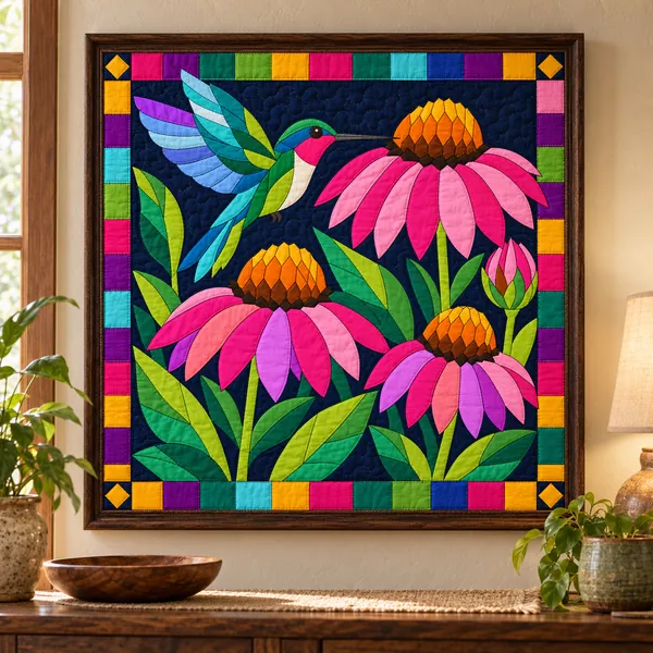Hummingbird and Coneflowers quilt pattern